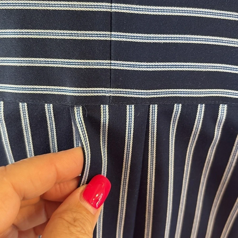 Michael Kors non iron men’s button down shirt white blue striped nautical 17.5